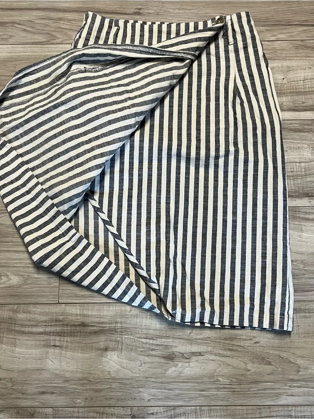 Anthropologie Navy and White Vertical Stripe Wrap Pencil Skirt